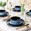 LERATIO Ceramic Dinnerware Sets for 4,Round Reactive Glaze Ceramic Plates