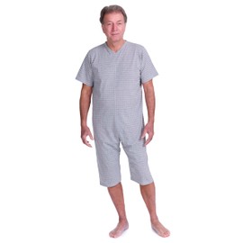 FERRUCCI Sanitary Comfort Short Sleeve Short Pants 1 Zip Back Zip Pajamas, gray