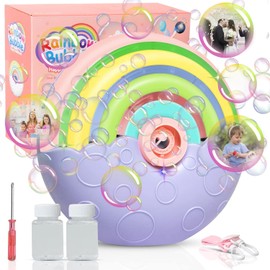 PANACARE Automatic Bubble Machine for Kids Portable Rainbow Bubble Blower Machine with Lights 2000+ Bubbles per Minute/Bubble Solution/Lanyard/Battery Powered for Outdoor Wedding Party Birthday Gifts