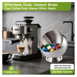 GYYVES Large Capacity Coffee Pod Holder – Stainless Steel Pod Organizer and Holder | Stylish Coffee Bar Accessories & Countertop Storage (Silver with Base, L)