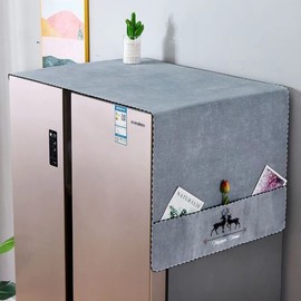 Fridge Dust Cover Washer And Dryer Top Cover Refrigerator Dust Proof Cover with Storage Pockets 55IN x 21IN/ 140CMx55CM(LxW) - Grey