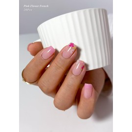 AutyaMee Semi Cured Gel Nail Strips (Pink Flower French), 20 Pcs Gel Nail Wraps, Stickers, UV Light Required