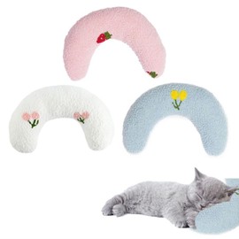 Zayejod 3PCS Pillow for Cat Head to Lay On,Cat Sleeping Pillow for Indoor Cats Bed Mat,Curved Soft Puppy Calming Pillow for Relief Sleeping Improve,Blue and White and Pink