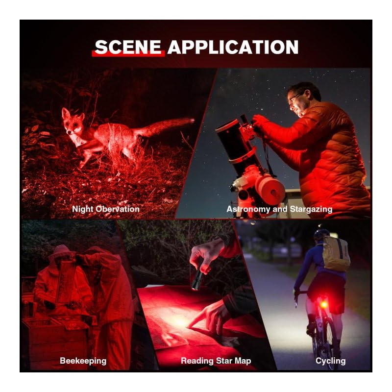 RECHOO Red Light Flashlight, High-Powered 3 Modes Red LED Rechargeable