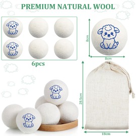 ZPQAODI Sheep's Wool Dryer Balls, Pack of 6, Tumble Dryer Balls for Washing Dryers, Reusable, Saves Drying Time, Felt Balls for Dryers, Made of Sheep's Wool, Environmentally Friendly, Wool Dryer Balls