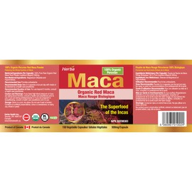 Herba Organic Red Maca Capsules for Women – 500mg, 150 Capsules | 100% Red Maca Root Capsules from Peru Red Maca Powder | Red Maca for Women & Men | Made in Canada