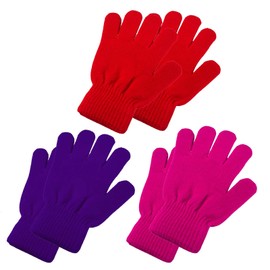 3 Pairs Kid's Winter Magic Gloves, Soft Children's Winter Knitted Stretchy Gloves Unisex Knit Full Finger Gloves Warm Kids Magic Gloves for 3~8 Years Old Kids Daily Wear Winter (B)