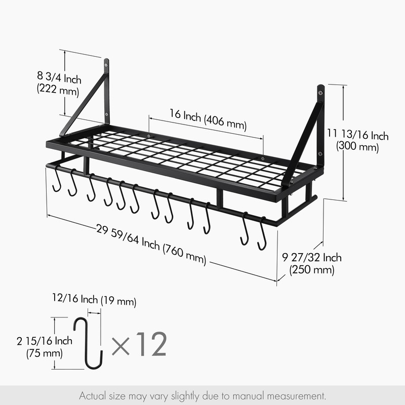 KES 30-Inch Kitchen Pan Pot Rack Wall Mounted Hanging Storage