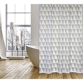 Cotexsa by MSV Premium Anti-Mould Textile Shower Curtain 143123 - Anti-Bacterial, Washable, 100% Waterproof, with 12 Shower Curtain Rings - Polyester, "Narok" White 180 x 200 cm - Made in Spain