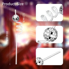 12 PCS Disco Ball Straws Disco Party Decorations Glitter Mirror Disco Ball Straws Plastic Straws for 1970s Retro Disco Party Birthday Party Wedding Christmas Decorations