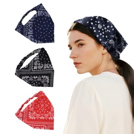 Xiyantiji Elastic Hair Scarf Headbands Bandanas Head Kerchief for Women Paisley Print Black Red Bandana Headband Hair Accessories for Girls Navy Blue Cotton Headwrap Head Scarves 3PCS