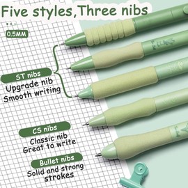 LSLSHY Cute Gel Pens 5Pcs Retractable Quick Dry Ink Pens 0.5mm Fine Point Black Ink Kawaii Smooth Writing Pens for School Office Supplies Aesthetic pretty pens (Green tea)