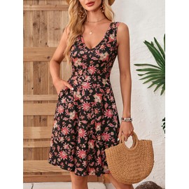 HUHOT Sundresses for Women Over 50 Boho Cute Flower Girl Sun Cloth Summer Preppy Floral Beach Casual Cloth Women's Graduation Vacation Dresses 2025 Floral Maternity Dress