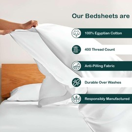 Cotton Bed Sheets 4 Piece Set 400 Thread Count 100% Extra Long Staple Luxurious & Hypoallergenic Bedding Hotel & Home Collection Deep Pocket 10-18 inches (Full, White Solid)