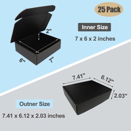 ELAZEKES 7x6x2 Shipping Boxes, Small Cardboard Box Black Flat Corrugated Mailer for Small Business Mailing Packaging Gift Box, 25 Pack