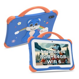 CWOWDEFU Kids Tablet 7 inch,8GB+64GB,Android 14 Tablet for Kids,Toddler Learning Tablet with Case,4000mAh/Parental Control/Dual Camera,FM/GPS/OTG/Great Gift for Children(Blue)