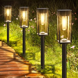 NEWMESSI Solar Pathway Lights Outdoor Solar Garden Lights Waterproof Bright LED Pathway Lights Solar Powered for Outside Yard Path Lawn Walkway Driveway Lighting Landscape (Warm White Light, 8)