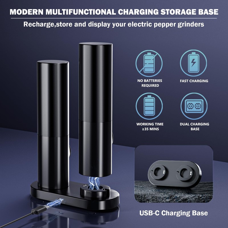 Stainless Steel Electric Salt and Pepper Grinder Set with Rechargeable