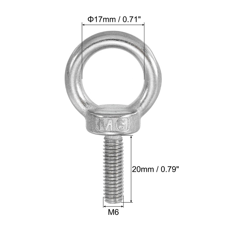 PATIKIL M6 x 20mm Lifting Shoulder Eye Bolt, 8Pcs 304