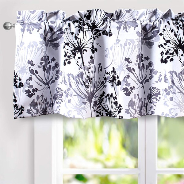 DriftAway Acacia Floral Blossom Watercolor Printed 100 Percent Blackout Thermal Insulated Window Curtain Valance Rod Pocket Single 52 Inch by 18 Inch Plus 2 Inch Header Gray