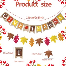 EUVBOKW Give Thanks Burlap Banner,Pre-Assembled Thanksgiving Maple Leaves Glitter Paper Banner for Thanksgiving Party Fall Harvest Supplies Fireplace Mantle Decor