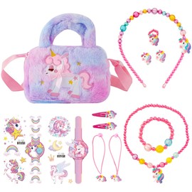 Unicorn Handbag, 13 Pieces Unicorn Handbag Jewellery Set for Girls, Unicorns Children's Jewellery, Necklace, Bracelet, Ring, Hair Clip, Birthday Gift, High-quality, plastic and resin, No gems