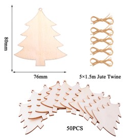 50PCs Natural Wooden Slices DIY Unfinished Wood Pieces for Crafts Xmas Tree Wooden Christmas Ornaments Hanging Wood Slices Holiday Hanging Decorations (Trees)