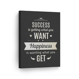 Smile Art Design Success is Getting What You Want Happiness is Wanting What You Get Quote Motivational Canvas Wall Art Inspirational Wall Art Entrepreneur Quote Print Office Decor Ready to Hang 17x11