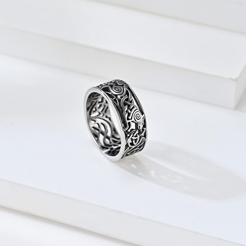 Wolf Ring for Men, Retro Wolf Totem Rings, Cross Line
