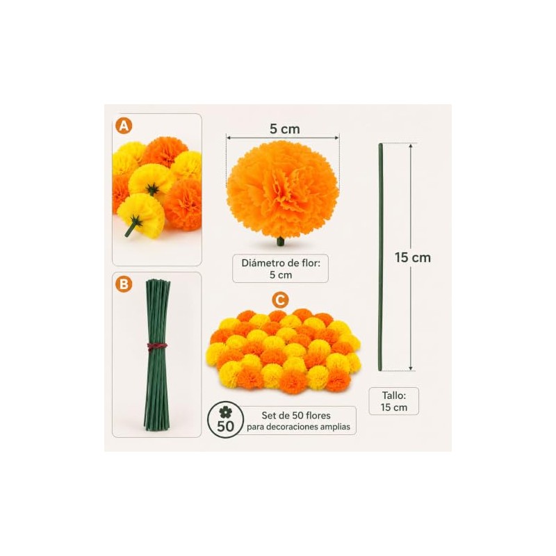50 Cabezas de Caléndula Artificiales de Seda, Flores Decorativas para