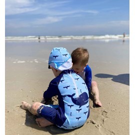 uideazone Toddler Boys Long Sleeve Bathing Suits Whale One Piece Rashguard Swimsuit with Sun Hat UV UPF 50+ Sun Protection Swimwear 18-24 Months