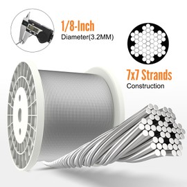 BLIKA 200FT 1/8" Stainless Steel Cable, T316 Marine Grade, Stainless Steel Wire Rope 7x7 Strand Construction, 1850lbs Breaking Strength Aircraft Cable for Deck Cable Railing, DIY Balustrades, Silver