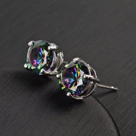 ZARD Unisex Round Cut Rainbow Cubic Zirconia 9mm Dot Stud Earrings in Silver