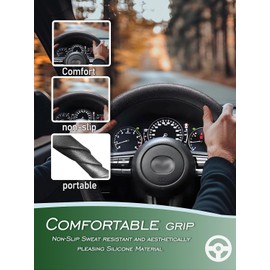 LRITER Funda para Volante de Coche, Material de Silicona Antideslizante, Varias Opciones de Color, Funda Universal para Volante de Auto, Adecuada para la Mayoría de los Coches (Negro)