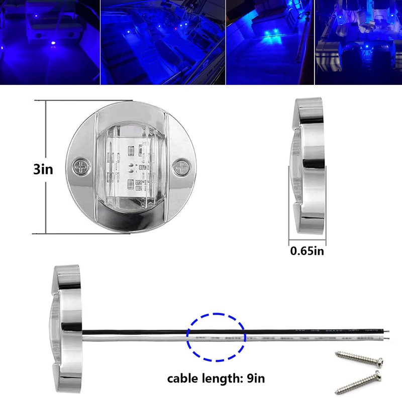 FZSSHYG 4Pcs 3" Round Chrome Blue Marine Boat Lights for