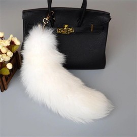 Bonlting Huge and Fluffy Real Fox Fur Faux Tail Keychain Cosplay Toy Handbag Accessories Key Chain Ring Hook Tassels
