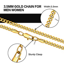 Evegfts Gold Chain for Men, 3.5MM Mens Chain Cuban Link Chain Necklace for Men Women Super Sturdy Shiny 22 Inch