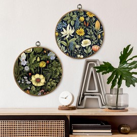 BitKAM Dark Moody Floral Round Wall Art Decor, Dark Academia Cottagecore Flower Canvas Prints Framed, Vintage Botanical Wall Hanging Decorations for Home Bedroom, 10x10 Inch Wall Sculptures Set of 2