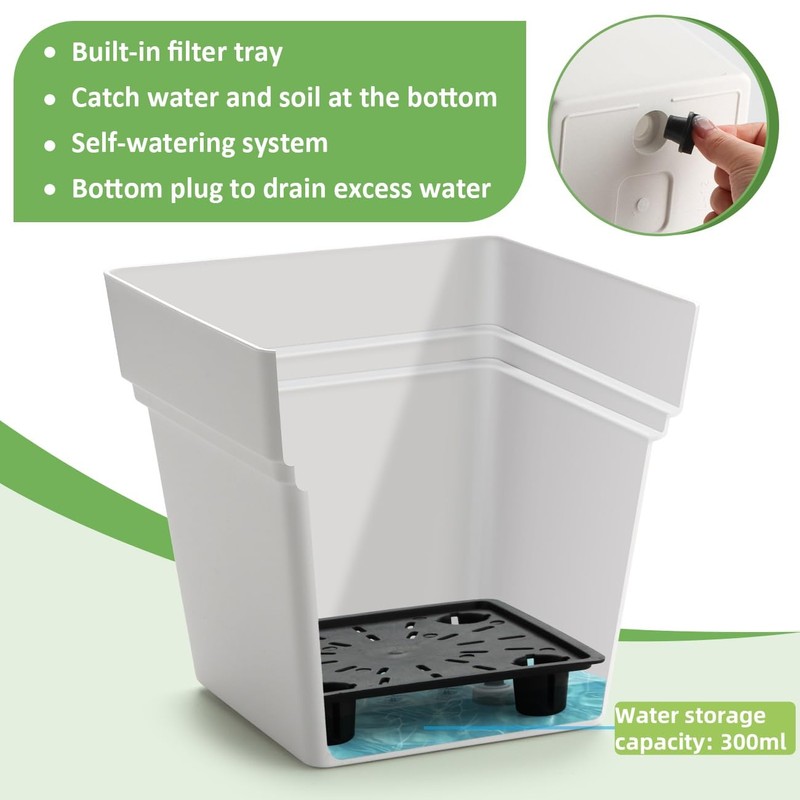 6-Pack 7'' Square Planters with Self-Watering Design – Heavy-Duty Plastic