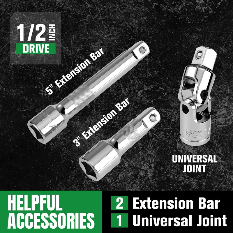 SK 1/2" Drive Socket Set with 216-P Quick-Release Ratchet, 23-Piece,