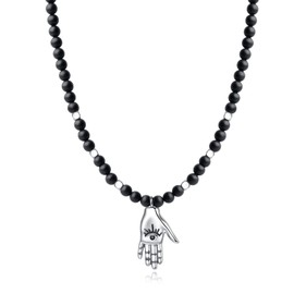 GAVU Pearl Necklace with Hand Pendant, Stainless Steel Matte Onyx Stainless steel, Onyx
