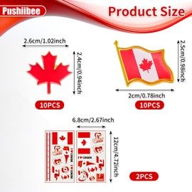 20 Pcs Canada Flag Pins with 2 Sheets Canada Day Temporary Tattoos, Metal Maple Leaf Lapel Pins for Canadian National Celebrations Gifts Souvenirs and Decorations