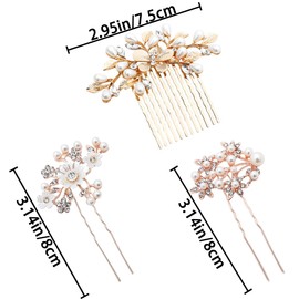 3 Stück Braut-Haarkämme Kristall Haarschmuck Blume Hochzeit Haarkämme Braut-Haarschmuck Perlen Haarklammern Haarschmuck Blatt-Haarteil Haarschmuck Perle Seite Kamm für Accessories Leaf Hair Piece
