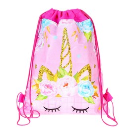 Copbopwn Unicorn Backpack for Kids, Drawstring Bags Waterproof Swimming Bag Draw String Bags Pack Unicorn Drawstring Gym Bag Cartoon Drawstring Backpack Gift for Girls Outdoor Sport (Pink - 2)
