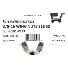 Fastener Cart (5) 3/8-16 Stainless Steel Wing Nut Marine Grade 316 Stainless Steel (5 Pcs)