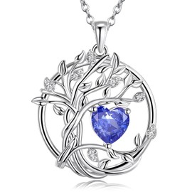BELLNA S925 Tree Of Life Necklace for Women Jewelry, Sterling Silver Birthstone Necklace for Women, Gifts For Wife, Mom, Daughter, Anniversary Birthday Wedding Valentines Day (Silver Dec)
