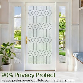 Windimiley Window Privacy Film Stained Glass Static Clings, Bathroom Frosted Leaded Decorative Window Stickers, UV Heat Blocking Opaque Removable for Home Door Coverings (17.5 x 78.8in,Pure)