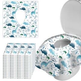 ZHOMA 60 Pack Toilet Seat Covers Disposable, Extra Large No-Slip Waterproof for Toddler Potty Training, Individually Wrapped Portable Travel Essentials for Adults Kids Use in Public Restrooms-Dinosaur