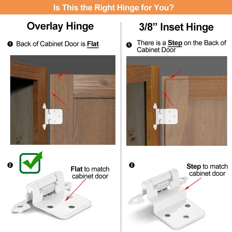 Vallecloud 4 Pack (2 Pair) White Self Closing Cabinet Hinges