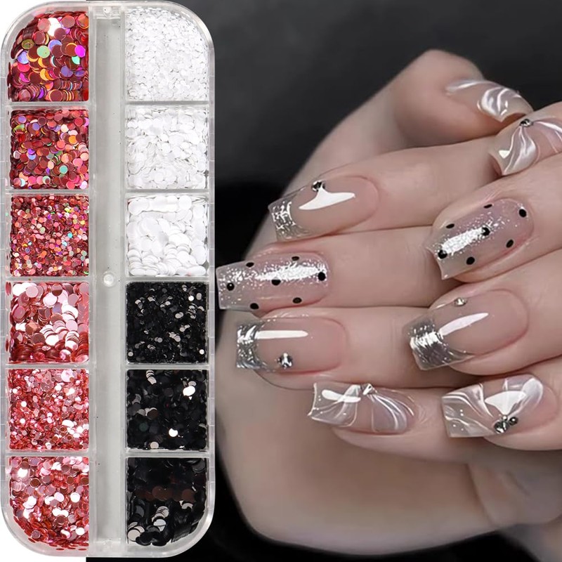 2 Boxes 18 Grids Polka Dots Nail Sequins for Nail
